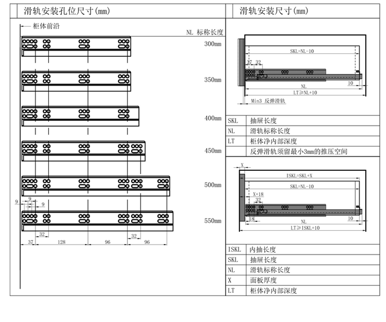 KY 三节隐藏式滑轨